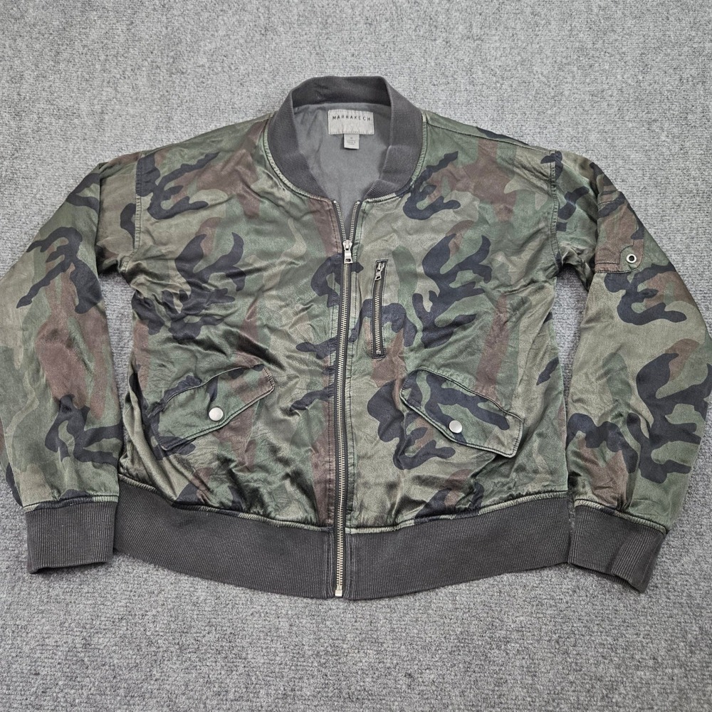 Marrakech Bomber Jacket Womens Medium Green Camo Full Zip Military Utility